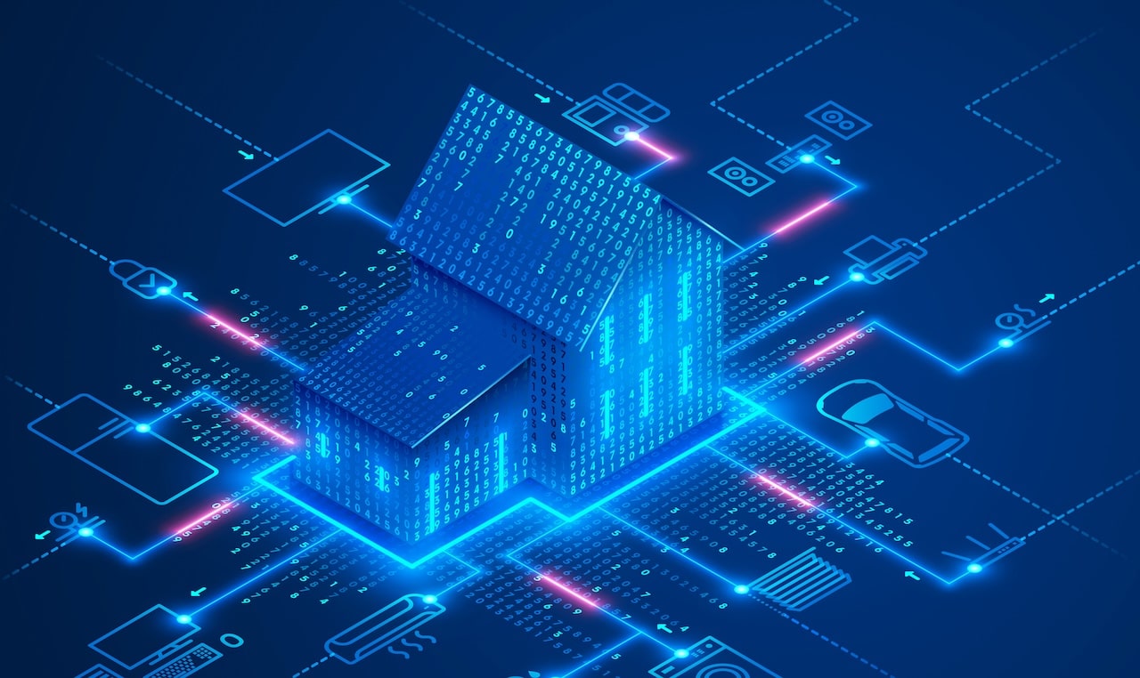 digital rendering of a securely monitors home using code and graphics