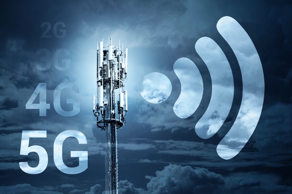 5G Fast speed Wireless internet connection communication mobile technology concept.